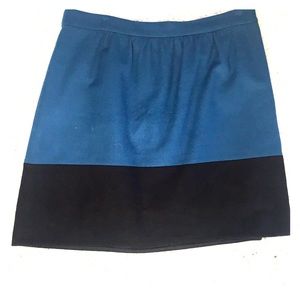 J Crew color blocked blue wool mini skirt 14